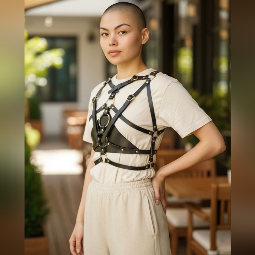 Black Adjustable Harness Top – Punk/Grunge Streetwear – Festival Accessory – Uni